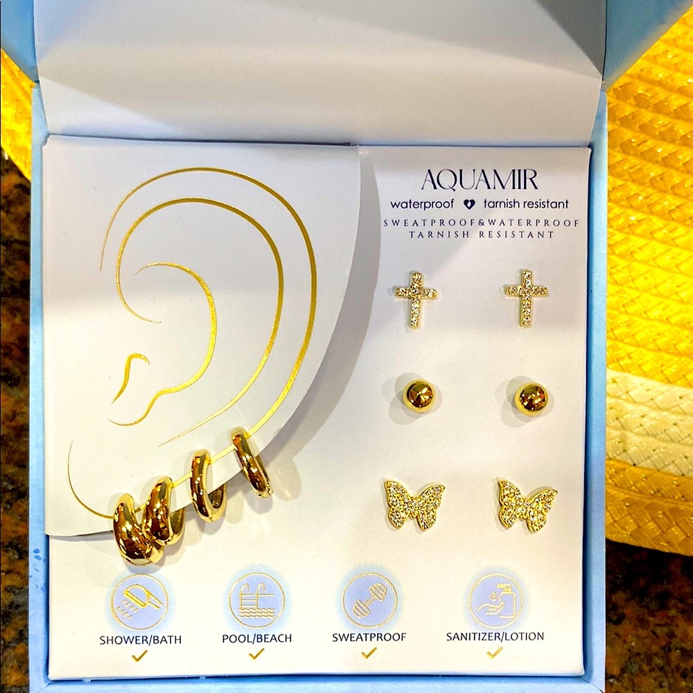 Aqua Gold Minimalist Earrings Collection with a FREE bracelet
